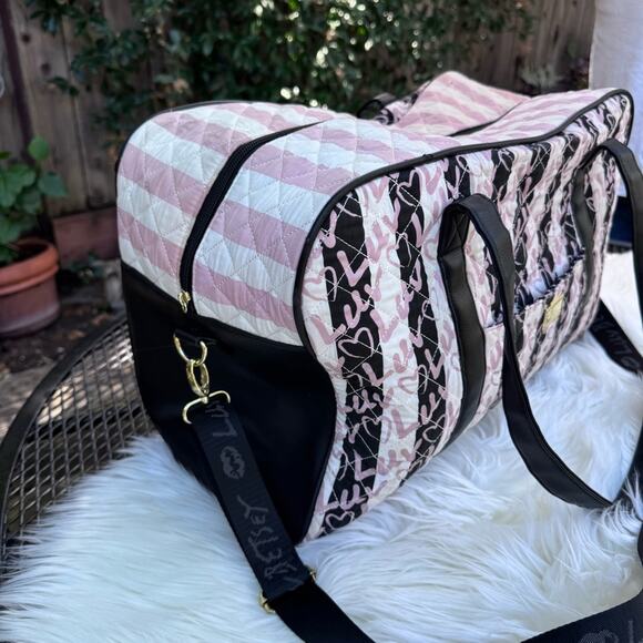 Luv Betsey Johnson Quilted Pink, Black & White Weekender Extra Large Duffle Bag - Picture 3 of 16